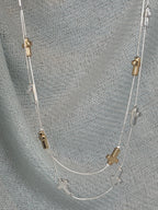 Gold and Silver Cross on Silver Double Strand Long Necklace