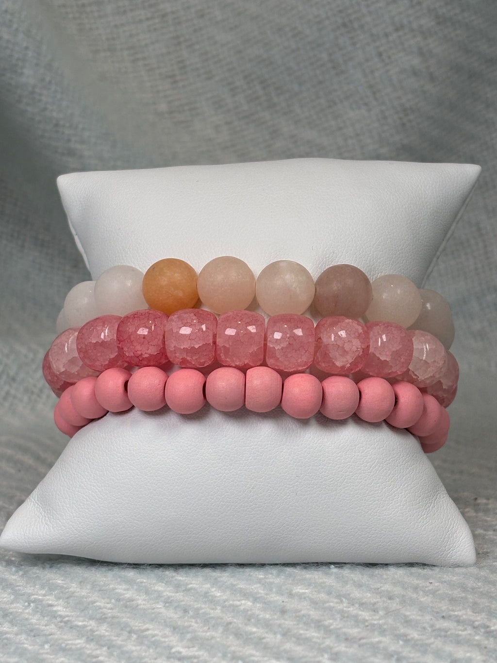 Tri-heart Pink Stretchy Bracelet Set