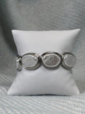 Chunky Flat Pearl and Silver Oval Stretch Bracelet