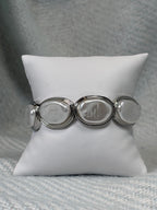Chunky Flat Pearl and Silver Oval Stretch Bracelet