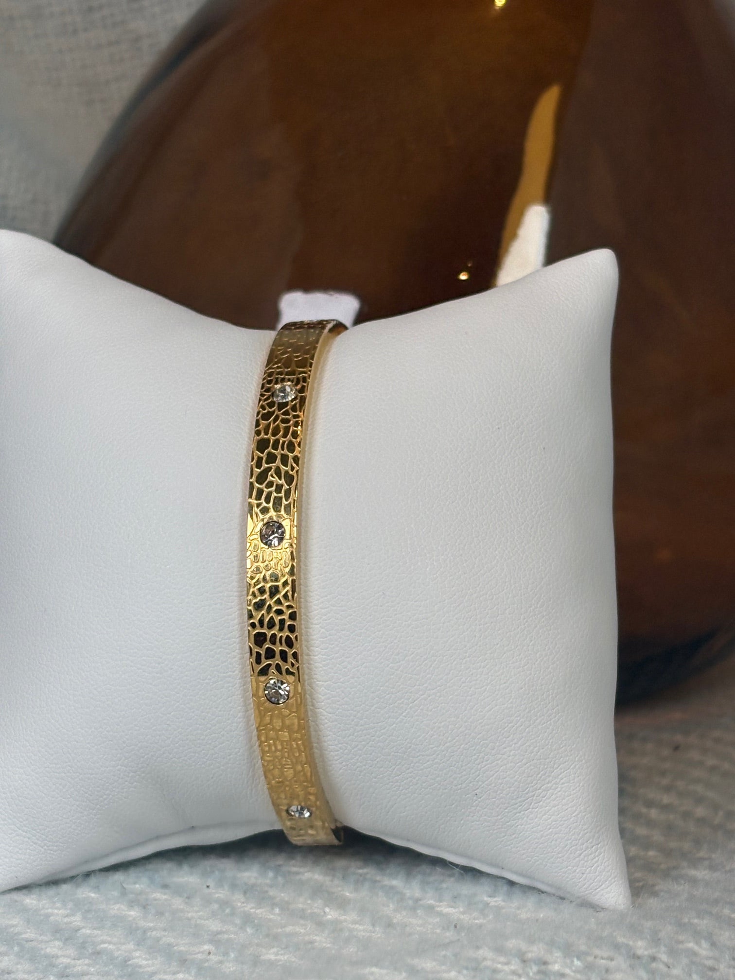 Leather Stamped Gold Hinged Bracelet