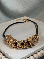 Black Cord with Gold Rings Necklace
