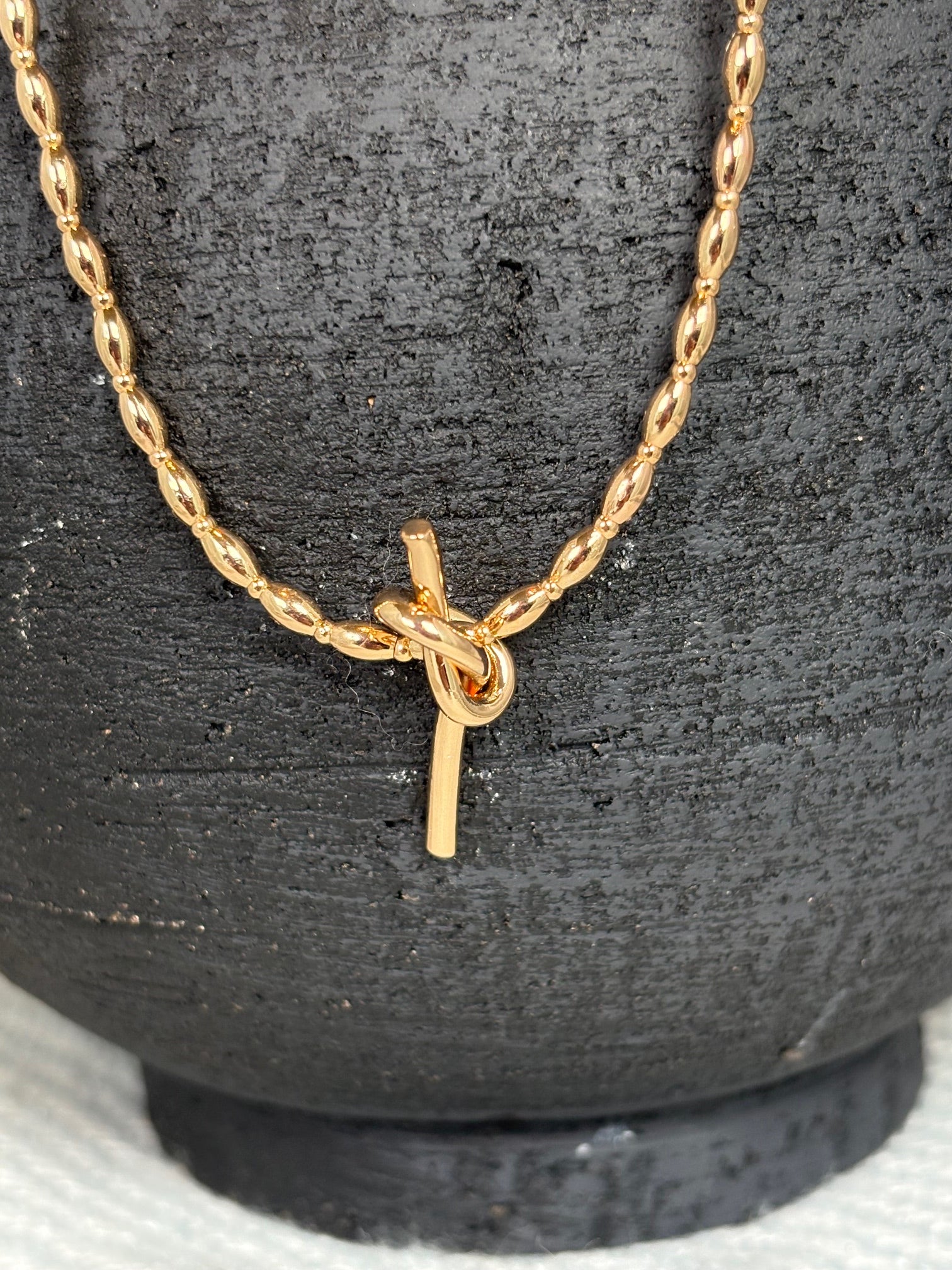 Gold Rice Beads with Gold Knot Necklace