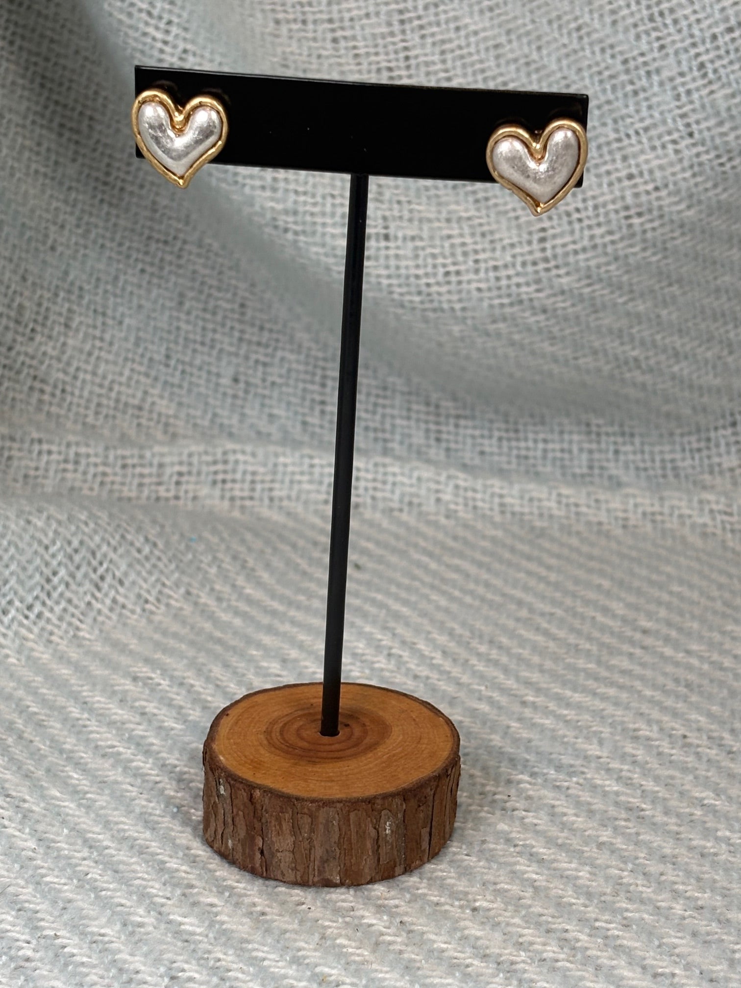 Silver Heart with Gold Outline Stud Earrings