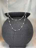 Small Pearl with Silver Chain Long Necklace