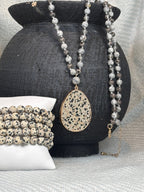 Dalmation Pendant with Stone Bead Necklace