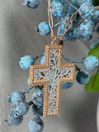 Gold with Silver Filagree Cross Necklace