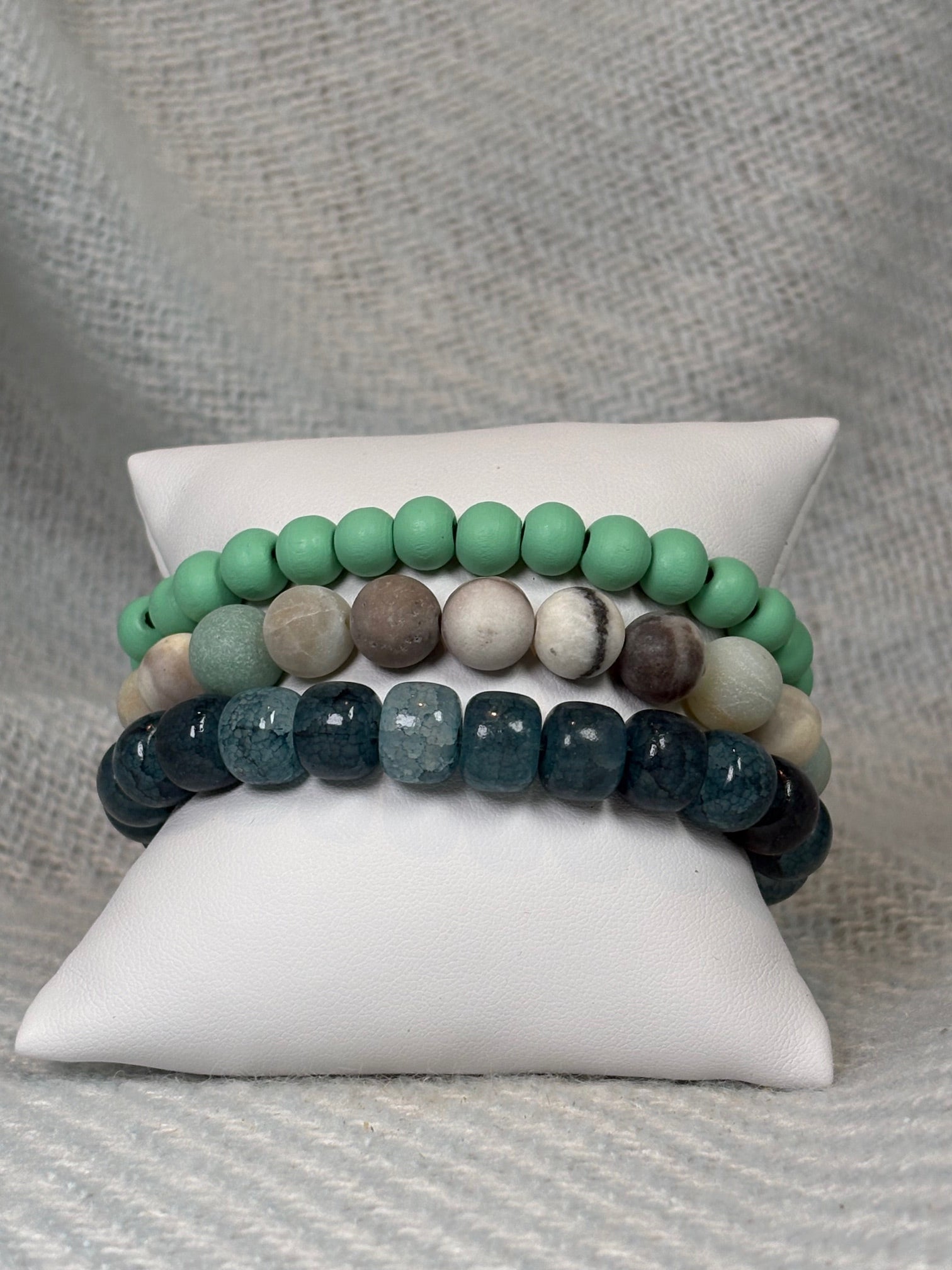Tri-heart Green Stretchy Bracelet Set