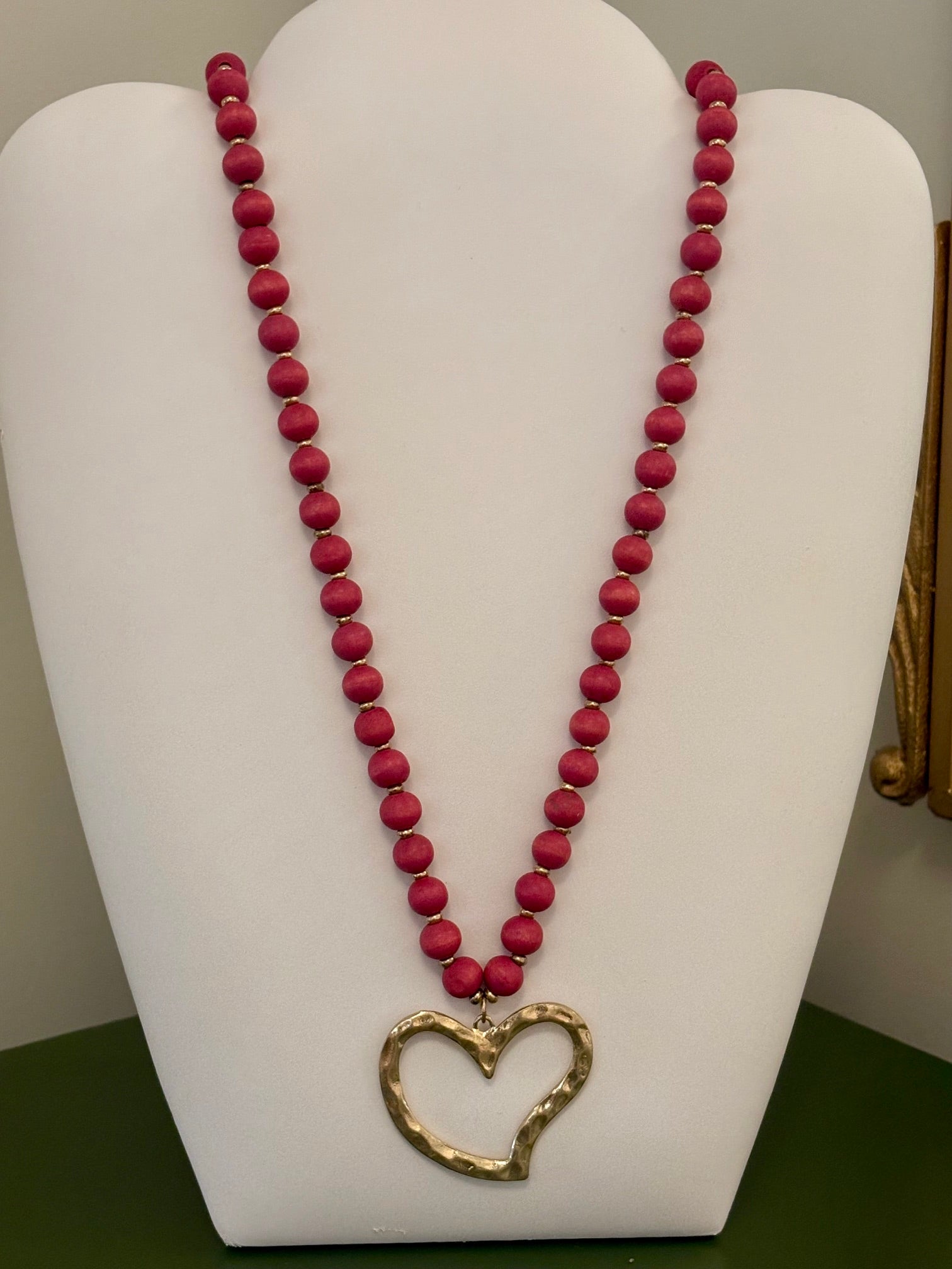 Raspberry Hammered Heart Necklace