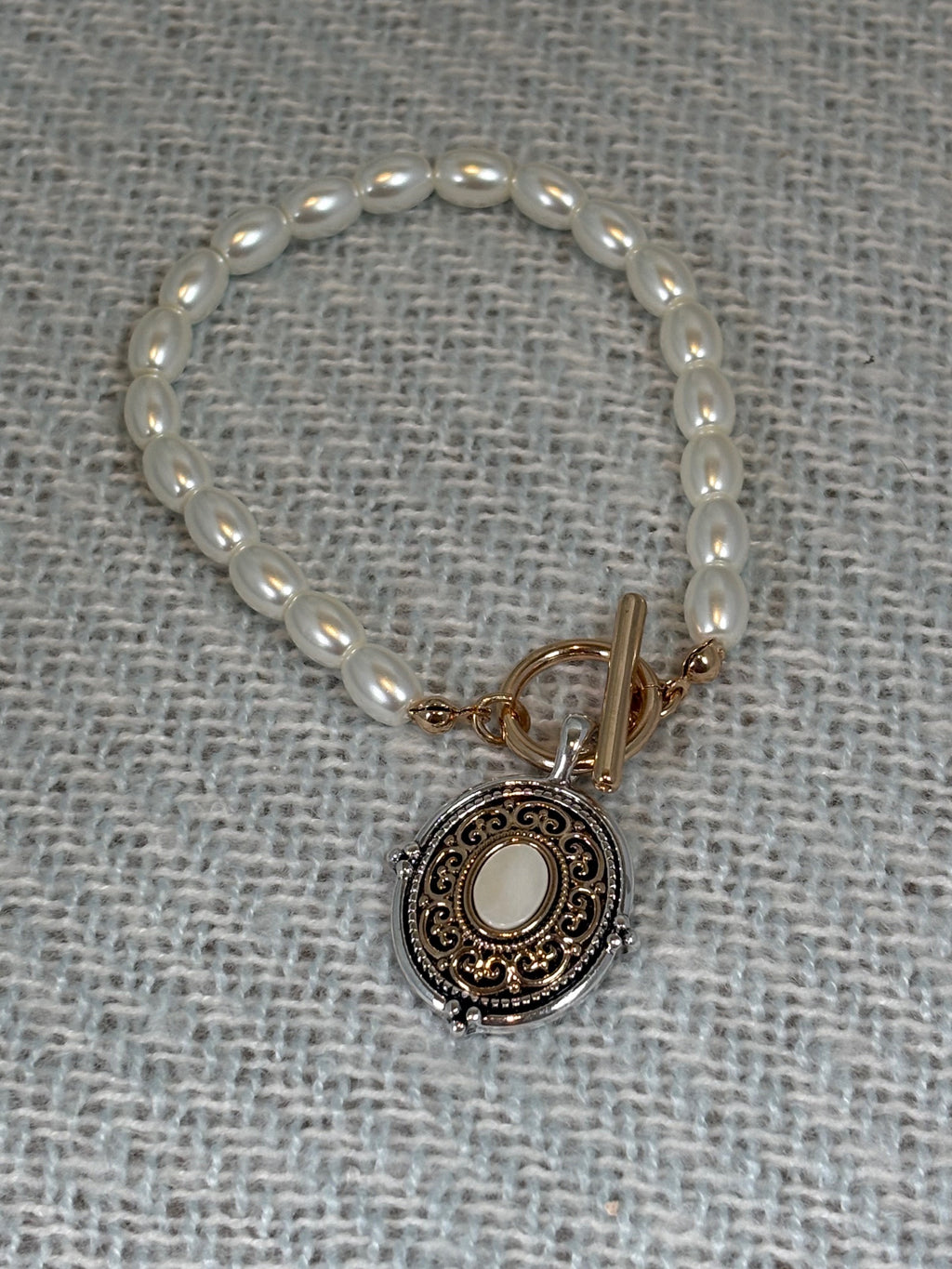 Designer Inspired Medallion with Opal and Pearl Bracelet