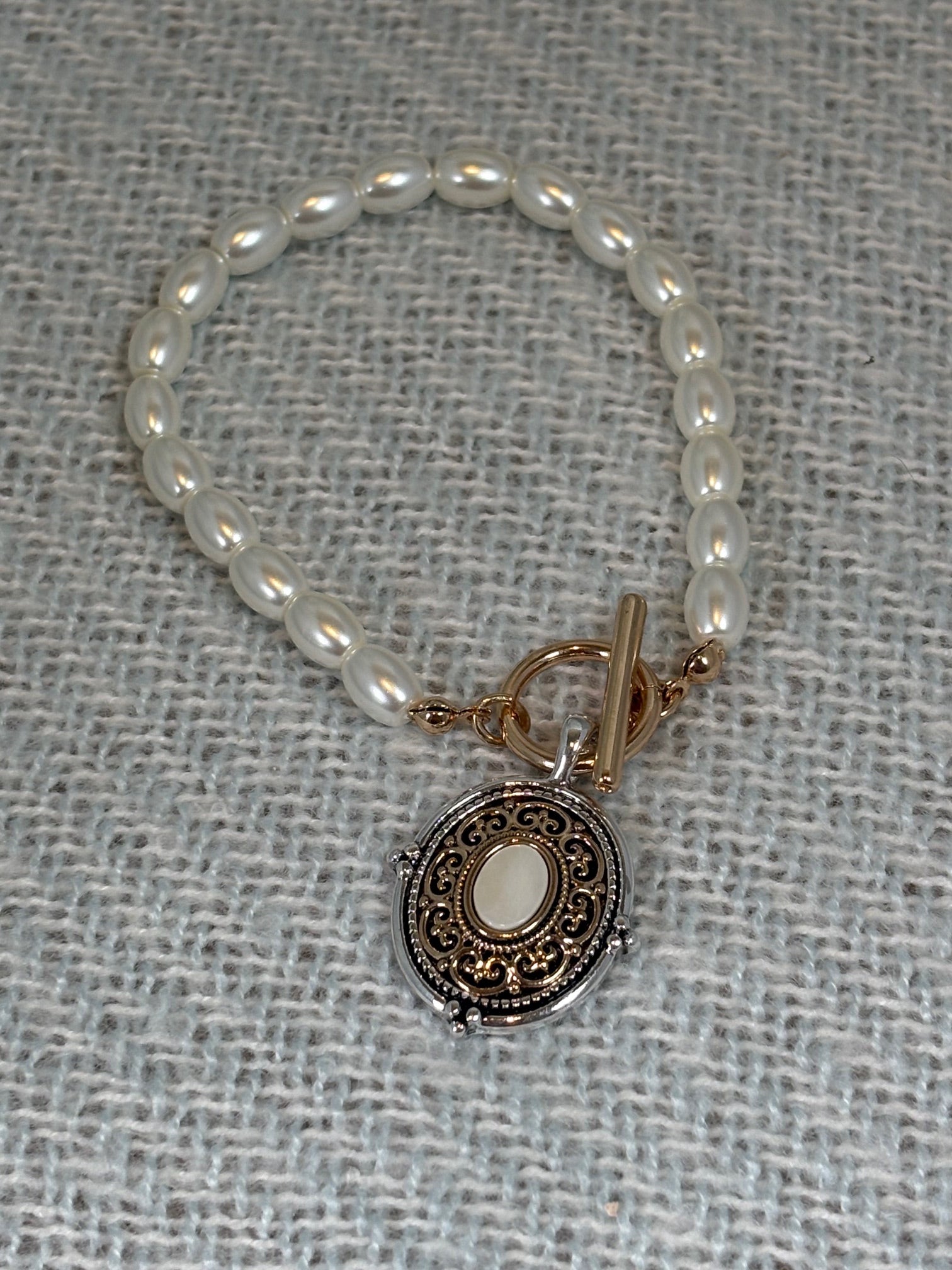 Designer Inspired Medallion with Opal and Pearl Bracelet