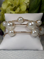 Chunky pearl and gold rod stretch bracelet set