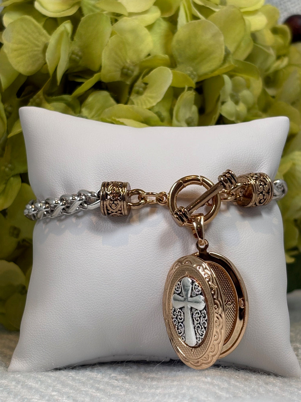 Gold and Silver Cross Locket Bracelet