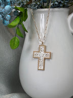 Gold with Silver Filagree Cross Necklace