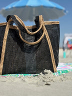 Black Rattan Beach Tote