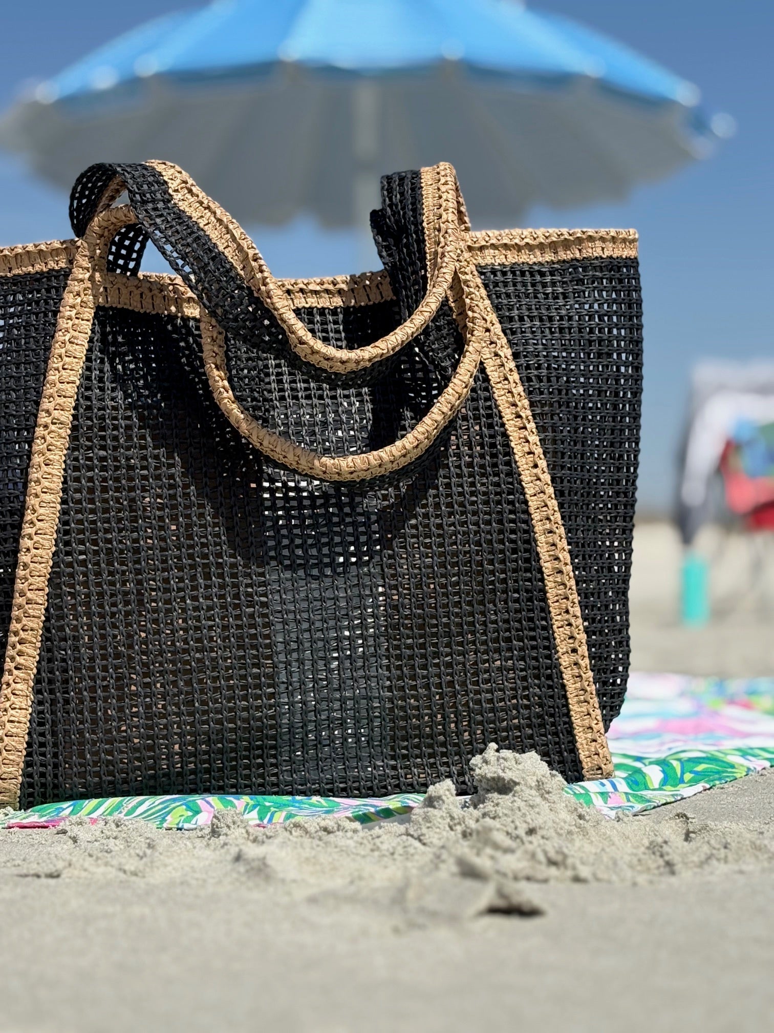 Black Rattan Beach Tote