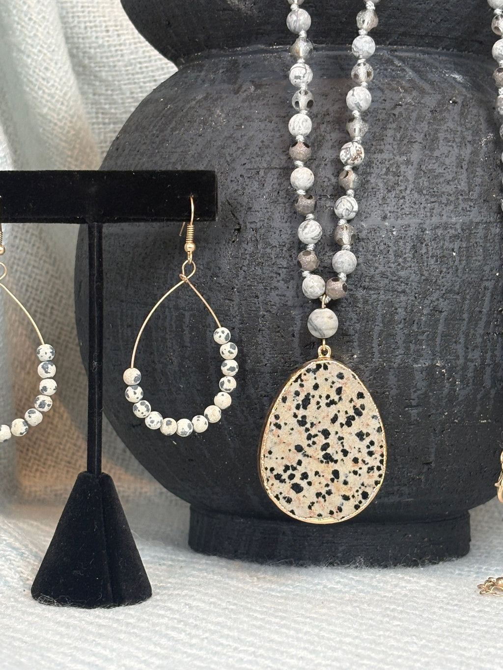 Dalmation Pendant with Stone Bead Necklace
