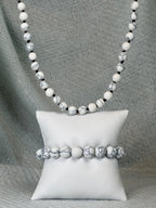 White Marbled Semi Precious Stone Necklace with Matching Stretch Bracelet Set