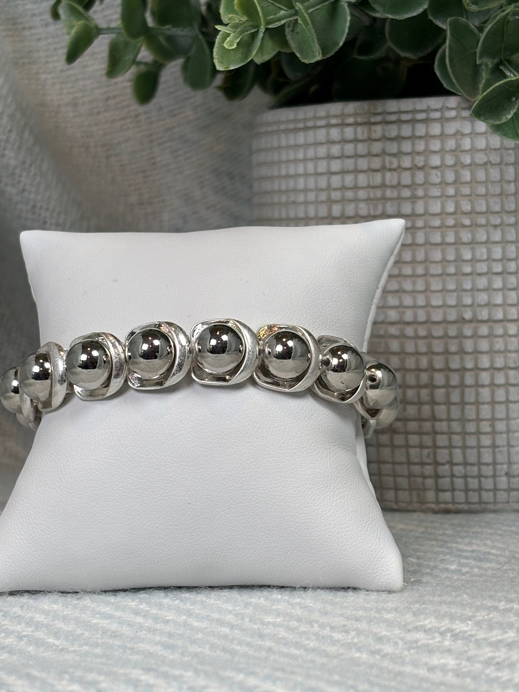 Silver Ball with Silver Surround Stretch Bracelet