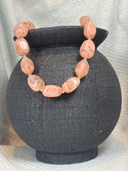 Creamy Pink Stone with Gold Beads Necklace