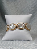 Chunky Flat Pearl and Gold Oval Stretch Bracelet
