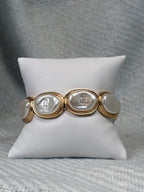 Chunky Flat Pearl and Gold Oval Stretch Bracelet