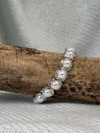Pearl with Silver Surround Stretch Bracelet