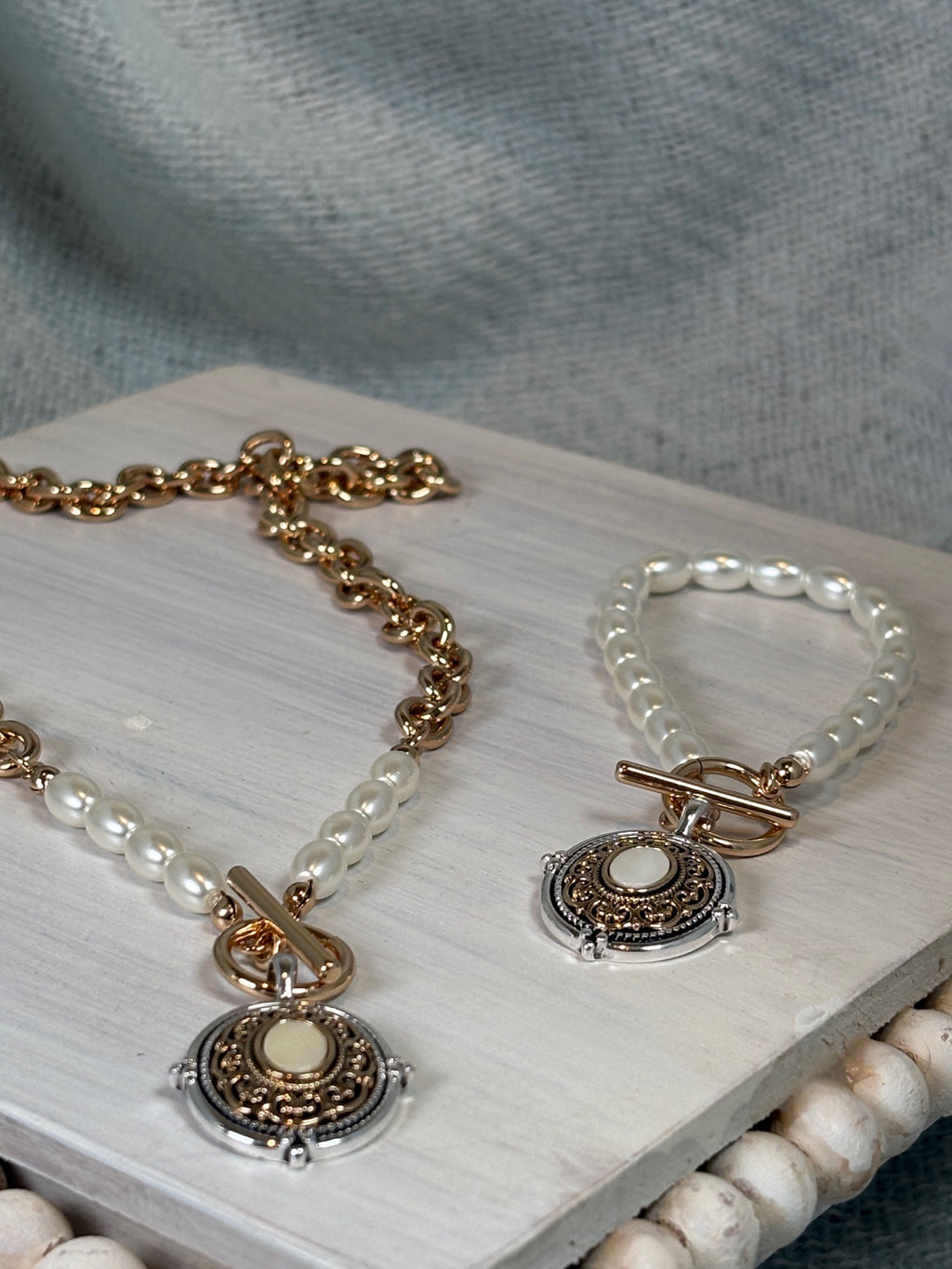 Designer Inspired Medallion with Opal and Pearl Necklace