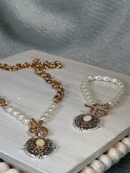Designer Inspired Medallion with Opal and Pearl Necklace
