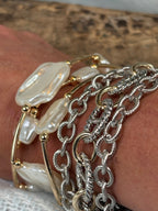 Magnetic Clasp Silver Mariner Link with Silver Accent Links Triple Strand Bracelet