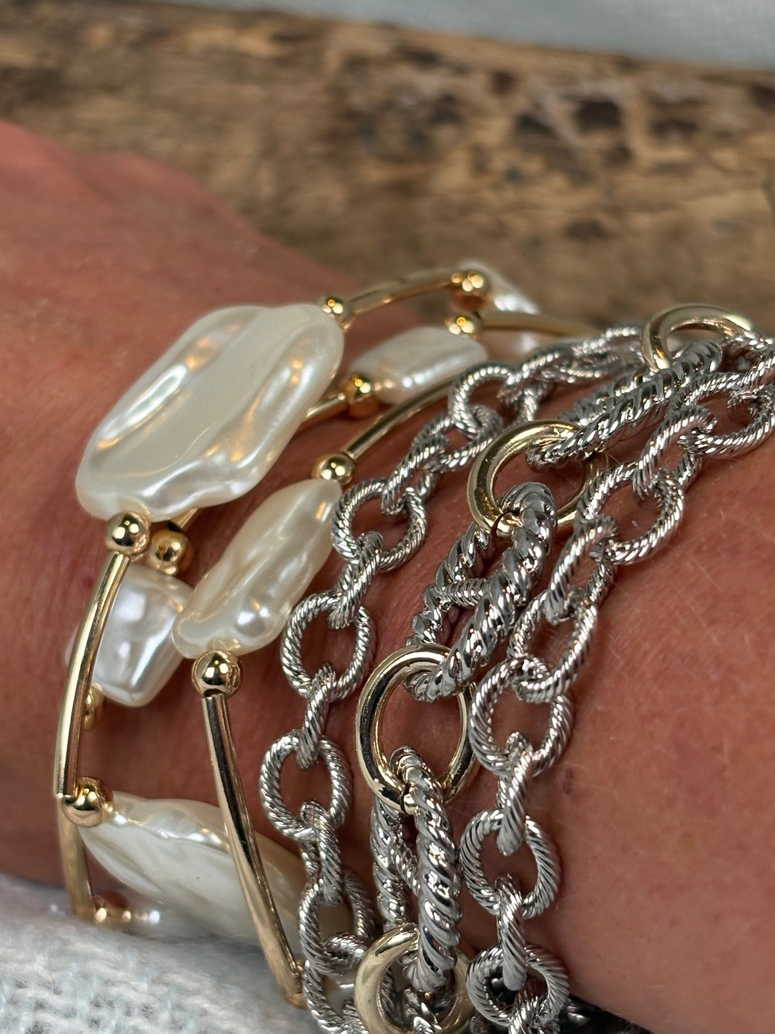 Magnetic Clasp Silver Mariner Link with Silver Accent Links Triple Strand Bracelet