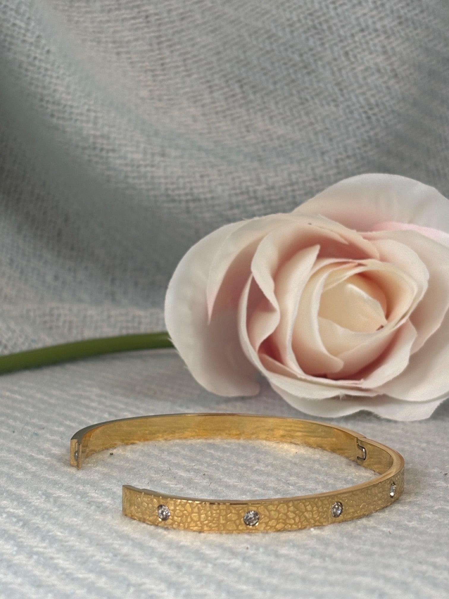 Leather Stamped Gold Hinged Bracelet