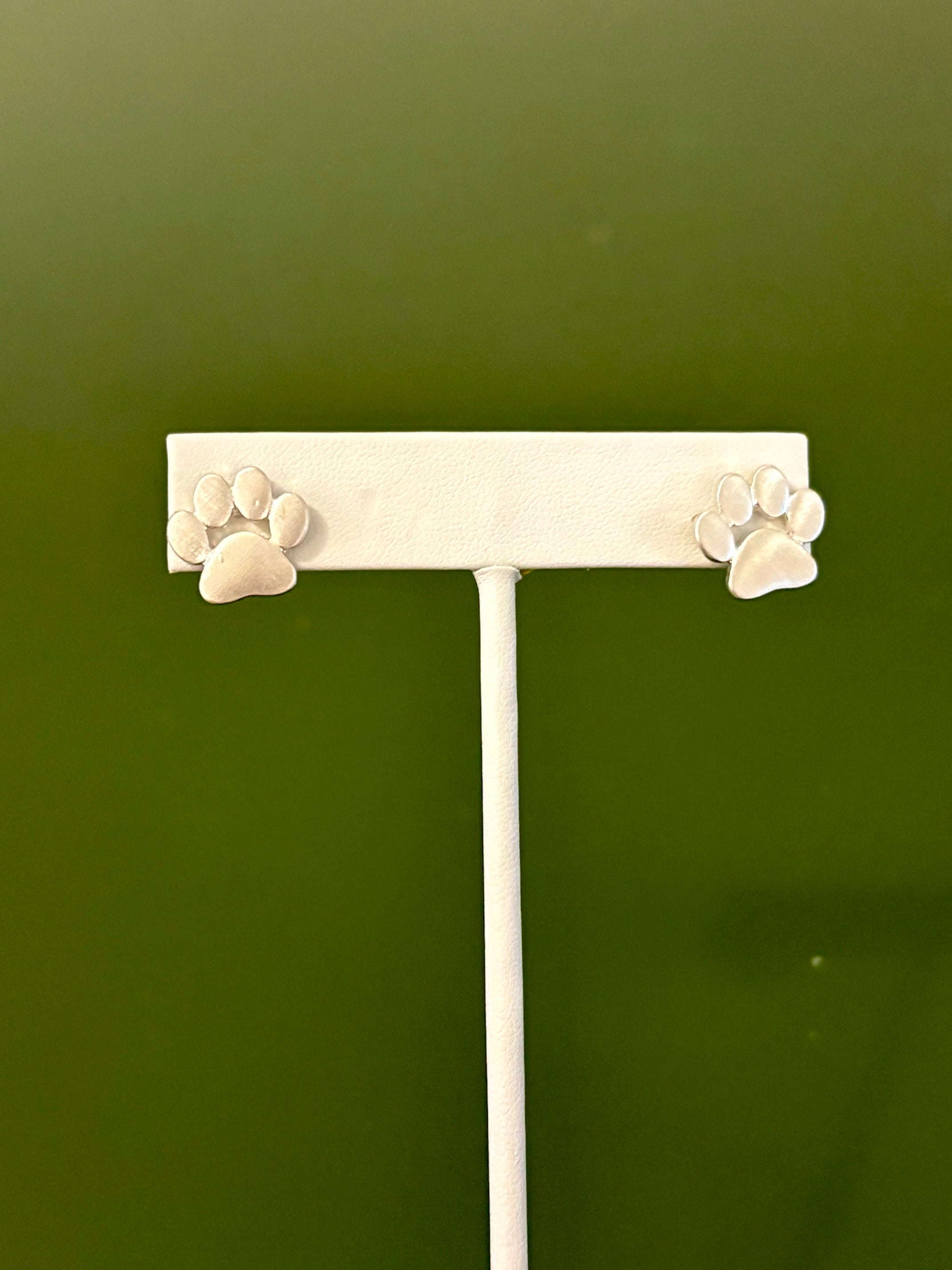 Silver Paw Stud Earrings