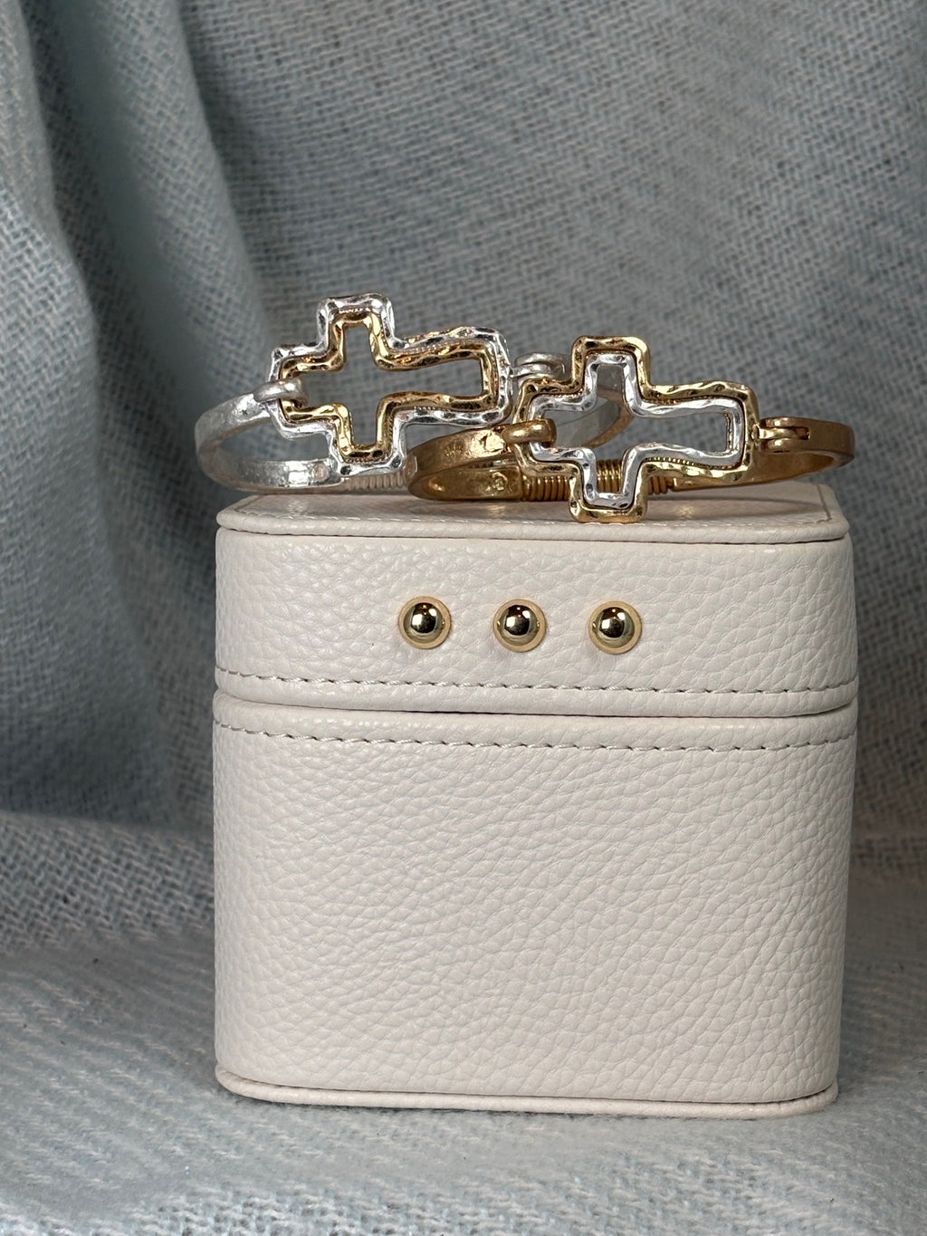 Hammered Silver with inset Gold Cross Bracelet