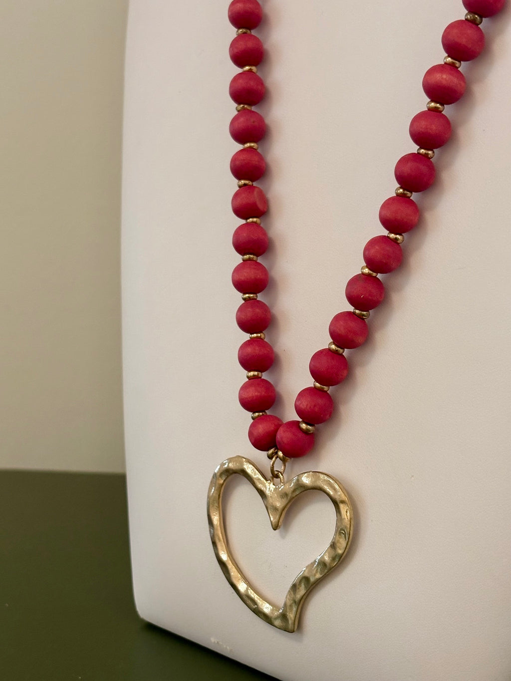 Raspberry Hammered Heart Necklace