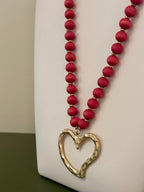 Raspberry Hammered Heart Necklace