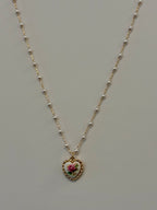 Cottage Rose Heart Necklace