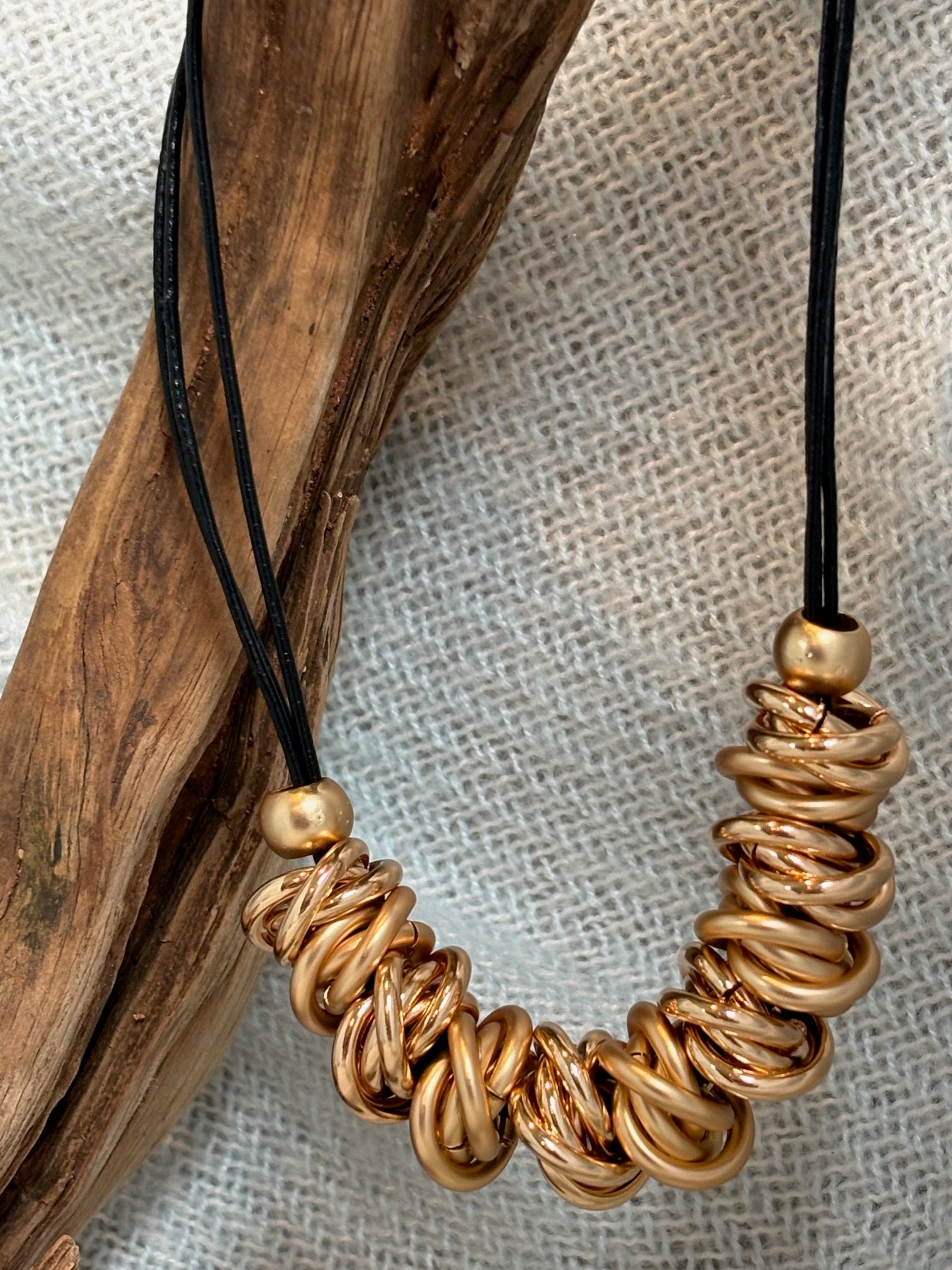Black Cord with Gold Rings Necklace