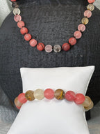 Pink and Brown Semi Precious Stone Necklace with Matching Stretch Bracelet Set