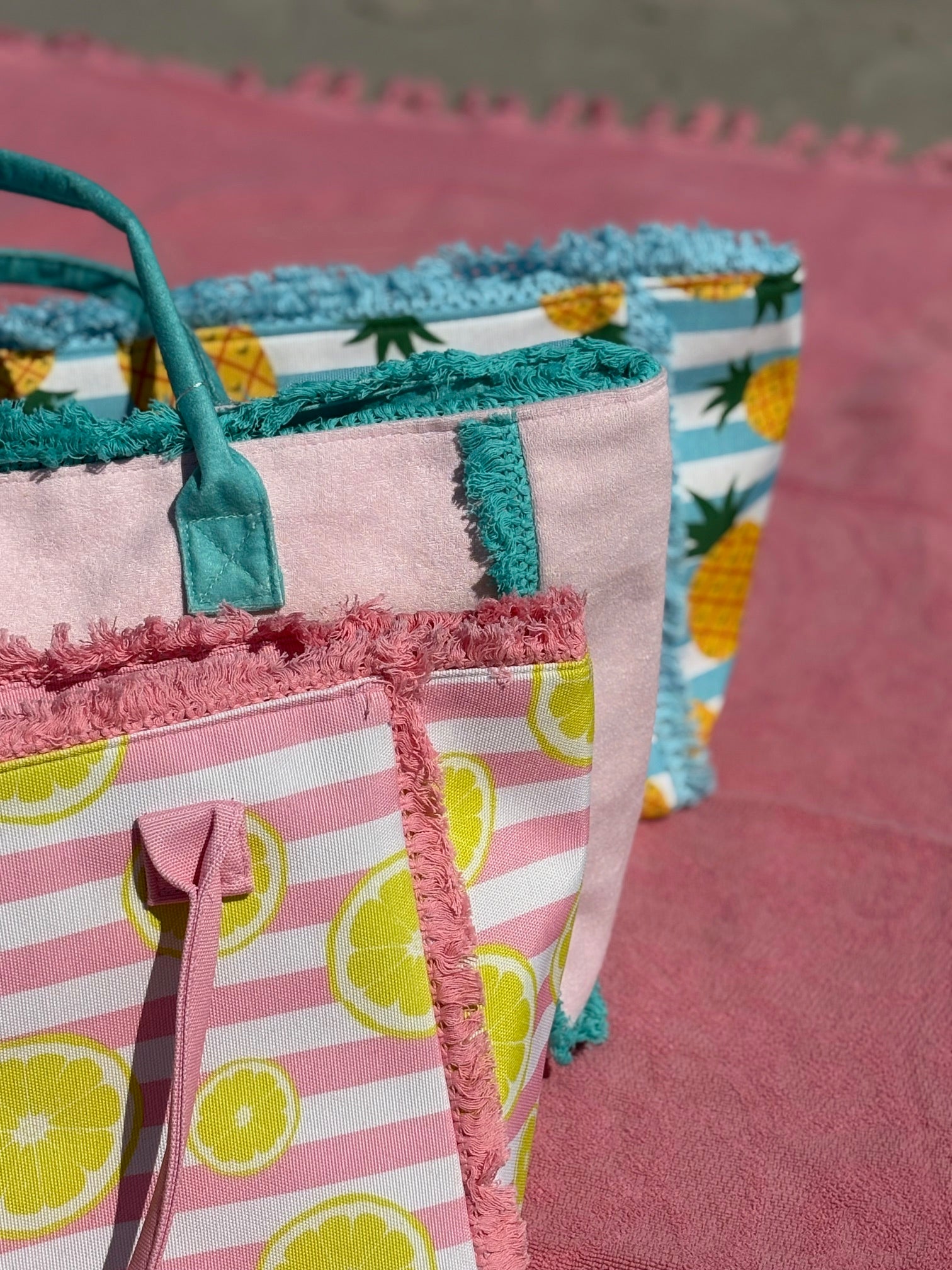 Lemon Pink and White Striped Tote