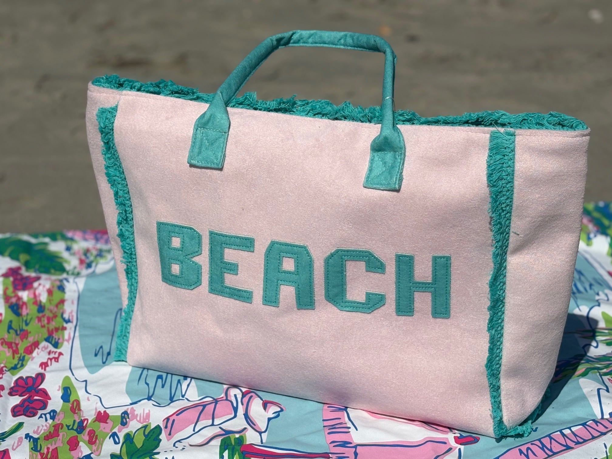 Pink and Teal Beach Tote