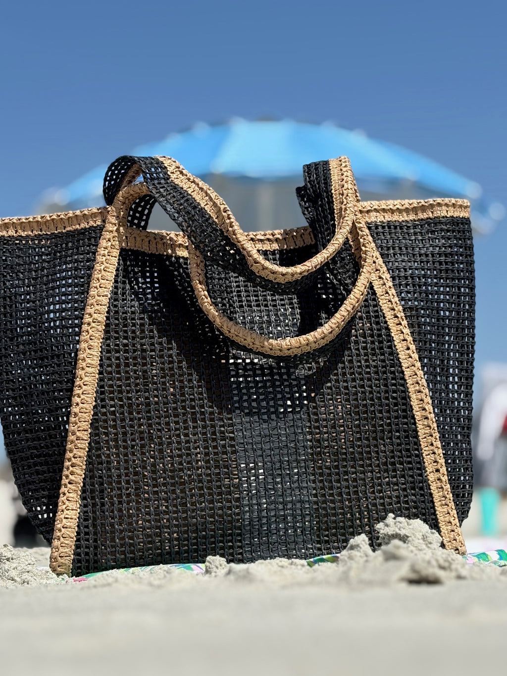 Black Rattan Beach Tote