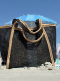 Black Rattan Beach Tote