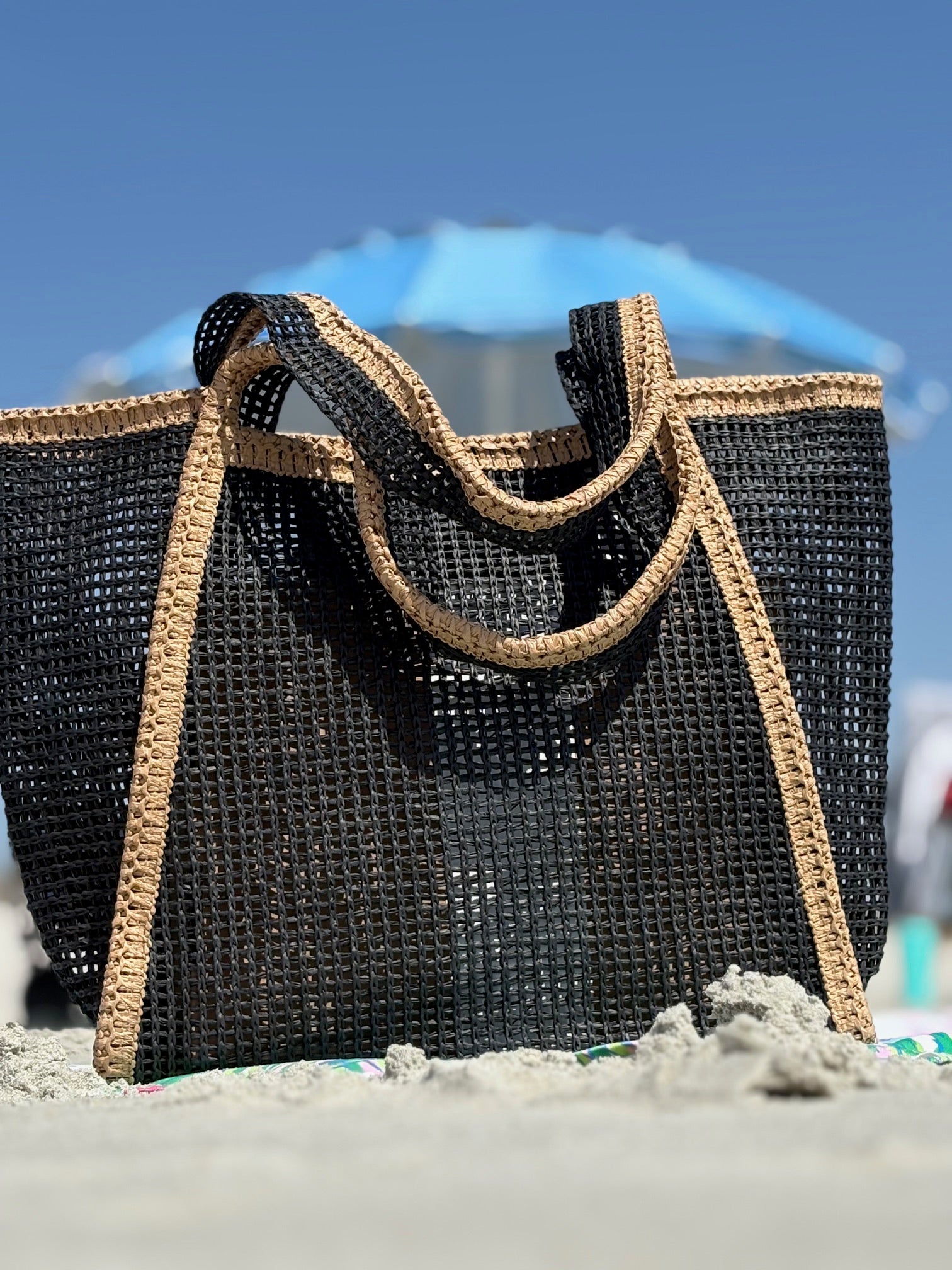 Black Rattan Beach Tote