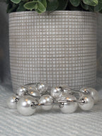 Chunky pearl and silver rod stretch bracelet set