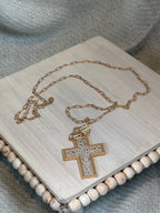 Gold with Silver Filagree Cross Necklace