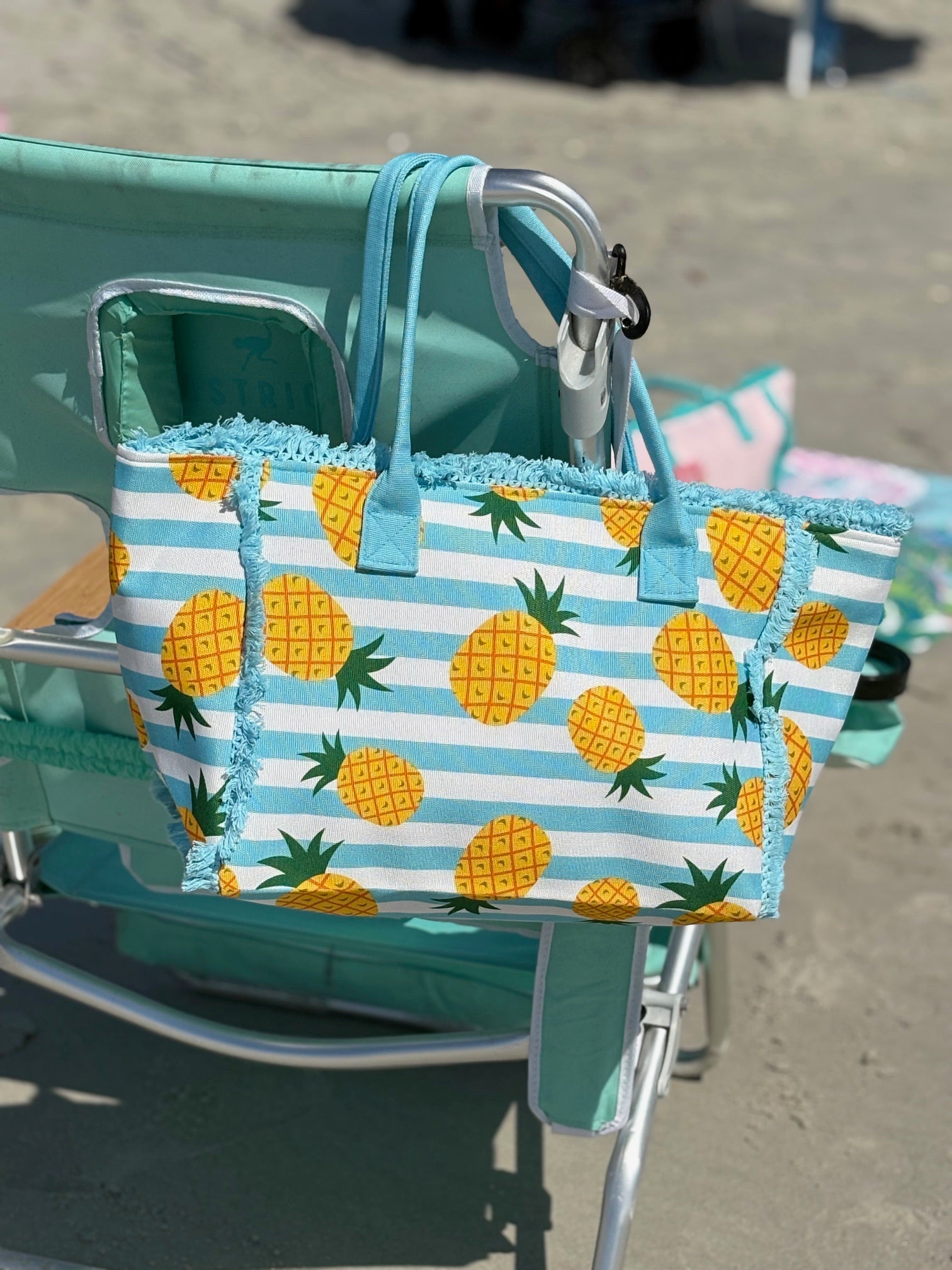 Pineapple Blue and White Striped Tote
