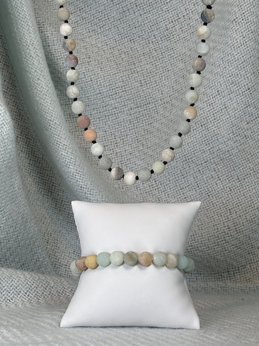 Amazonite Semi Precious Stone Necklace with Matching Stretch Bracelet Set
