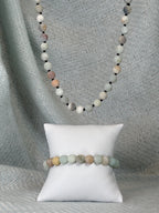 Amazonite Semi Precious Stone Necklace with Matching Stretch Bracelet Set