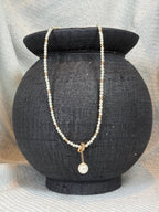Pearl and Gold Beads Necklace with Gold Knot and Pearl Pendant